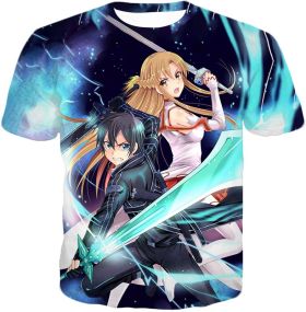 Sword Art Online Best SAO Anime Couple Kirito and Asuna Ultimate Action Graphic Promo T-Shirt SAO101