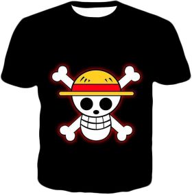 One Piece Pirate Crew Straw Hat Logo Cool Black T-Shirt OP114