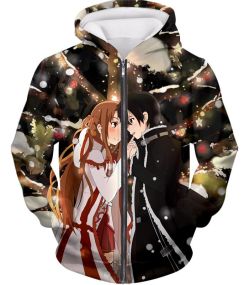 Sword Art Online Cutest Anime Couple Kirito and Asuna Awesome Anime Promo Zip Up Hoodie SAO014