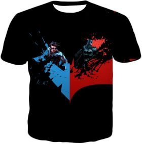 Super Cool Batman x Nightwing Promo Awesome Black T-Shirt BM149