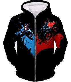 Super Cool Batman x Nightwing Promo Awesome Black Zip Up Hoodie BM149