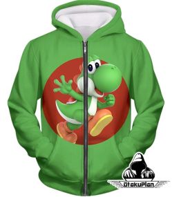 Super Cool Marios Dino Friend Yoshi Promo Amazing Green Zip Up Hoodie Mario042