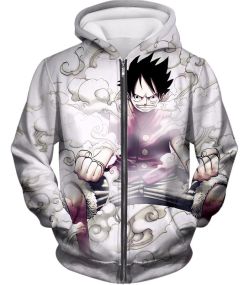 One Piece Cool Pirate Hero Monkey D Luffy Action White Zip Up Hoodie OP002