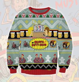 2023 Beavis And Butthead Tv Rock Music 3D Printed Ugly Christmas Sweatshirt