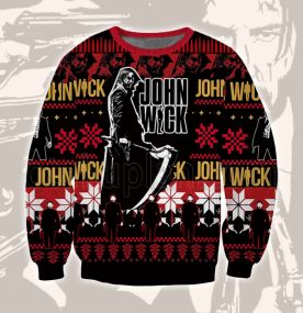 2023 John Wick Grim Reaper 3D Printed Ugly Christmas Sweatshirt