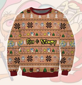 2023 Ren and Stimpy Show Crazy Weird 3D Printed Ugly Christmas Sweatshirt