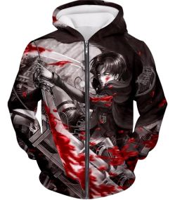 Attack on Titan Captain Levi Black and white Themed Zip Up Hoodie AOT021