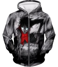 One Piece Powerful Pirate Straw Hat Luffy Awesome Action Black Zip Up Hoodie OP021