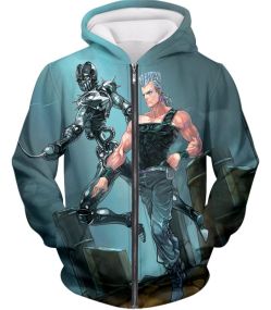 Anime Adventure C Jean Pierre Stand Silver Chariot Graphic Zip Up Hoodie JO022