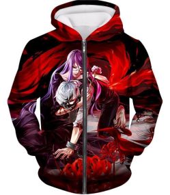Tokyo Ghoul Tokyo Ghoul Two Souls Rize and Kaneki Amazing Anime Graphic Zip Up Hoodie TG079