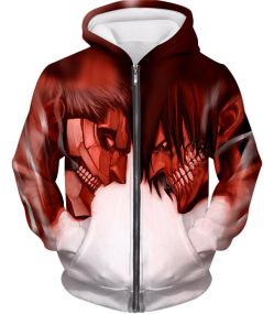 Attack on Titan Cool Armoured Titan Vs Eren Yeager White Printed Zip Up Hoodie AOT030