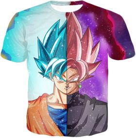 Dragon Ball Super Awesome Graphic Goku Super Saiyan Blue X Zamasu Super Saiyan Rose Cool Anime T-Shirt DBS035