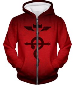 Fullmetal Alchemist Super Cool Mystical Alchemical Symbol Flamel Awesome Red Zip Up Hoodie FA038