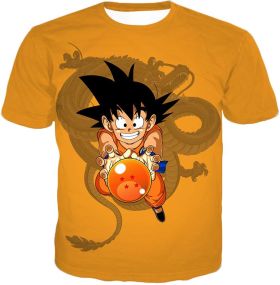 Dragon Ball Super Cute Kid Goku with Four Star Dragon Ball Cool Orange Anime T-Shirt DBS039