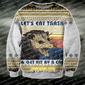 3D Knitting Pattern Let's Eat The Trash & Get Hit By A Car Ugly Christmas Sweatshirt