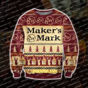 3D Knitting Pattern Print Maker's Mark Whiskey Ugly Christmas Sweatshirt