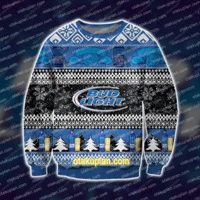 3D Print Knitting Pattern Bud Light Beer Ugly Christmas Sweatshirt