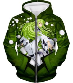 Anime Girl C.C. the Immortal Witch Cool Graphic Green Zip Up Hoodie CG004
