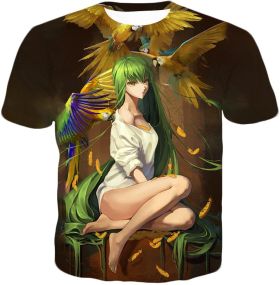 Green Haired Sexy Girl C.C Cool Anime Poster T-Shirt CG042