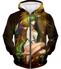 Green Haired Sexy Girl C.C Cool Anime Poster Zip Up Hoodie CG042