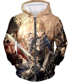 Fate Stay Night Fate Saber Altria Pendragon Battlefield Action Zip Up Hoodie FSN046