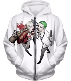 King and Queen of Gotham City Cool Harley Quinn X Joker Awesome White Zip Up Hoodie HQ046
