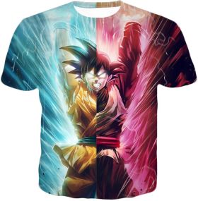 Dragon Ball Z Half Black Goku Half Goku Spirit Bomb T-Shirt