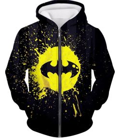 Favourite Superhero Batman Logo Splash Printed Black Zip Up Hoodie BM055