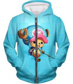 One Piece Cotton Candy Lover Doctor Tony Tony Chopper Cool Blue Zip Up Hoodie OP057