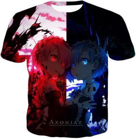 Re:Zero Cute Re:Zero Anime Twins Rem and Ram Fan Art T-Shirt RE060