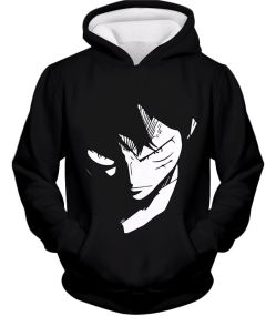 One Piece Powerful Pirate Captain Straw Hat Luffy Serious Action Black Hoodie OP068