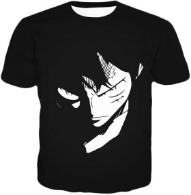 One Piece Powerful Pirate Captain Straw Hat Luffy Serious Action Black T-Shirt OP068
