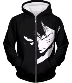 One Piece Powerful Pirate Captain Straw Hat Luffy Serious Action Black Zip Up Hoodie OP068