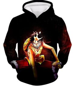 One Piece Super Cool Straw Hat Luffy Action Black Hoodie OP069