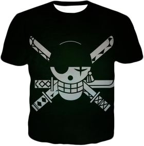 One Piece Super Cool Swordsman Roronoa Zoro Logo Black T-Shirt OP075