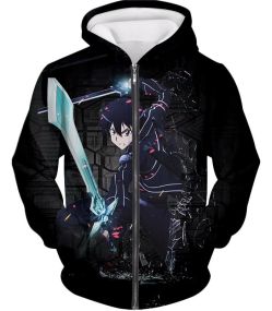 Sword Art Online Awesome VRMMORPG Player Kirito Cool Sword Action Anime Graphic Zip Up Hoodie SAO008