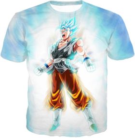 Dragon Ball Super Awesome Fusion Hero Vegito Super Saiyan Blue Action White T-Shirt DBS085