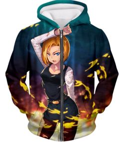 Dragon Ball Super Very Cute Fighter Android 18 Awesome Promo Anime Zip Up Hoodie DBS087