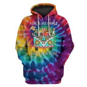 A Girl And Her Animals Living Life In Peace Hoodies
