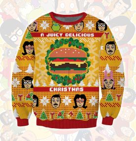 A Juicy Delicious Christmas Bobs Burgers 3D Printed Ugly Christmas Sweatshirt