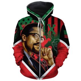 African Hoodie African American Flag Malcolm X Zip Hoodie