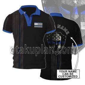 Back The Blue Thin Blue Line Black Custom Name Polo Shirt