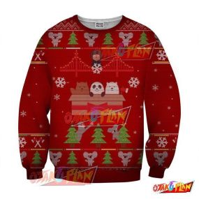 Bears Celebrating Christmas New Year Winter 3D Print Ugly Christmas Sweatshirt Red