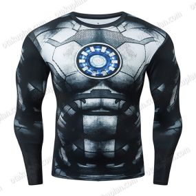 Black White Tony Stark Long Sleeve Compression Shirt For Men