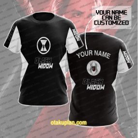 Black Widow Black And White Custom Name T-shirt