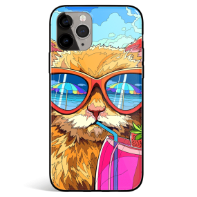 Cat On Vacation Tempered Glass iPhone Case