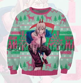Chainsaw Man Power Pink and Green 3D Printed Ugly Christmas Sweatshirt