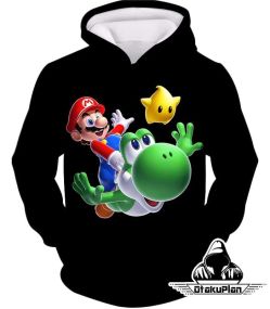 Cool Mario on Yoshi with Yellow Luma Awesome Black Hoodie Mario020