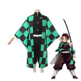 Anime Demon Slayer Tanjiro Kamado Kimono Fullset Cosplay Costumes