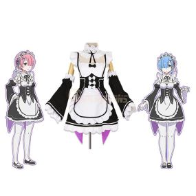 Anime ReZero Starting Life in Another World Rem and Ram Maid Cosplay Costume